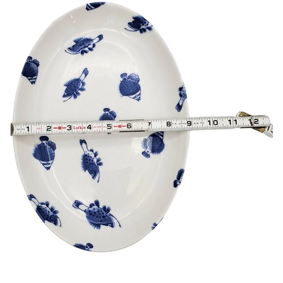 Crate & Barrel Fish Blue White Oval Ceramic Platter‎ 1 pc Serving Dish Nautical - Picture 7 of 9